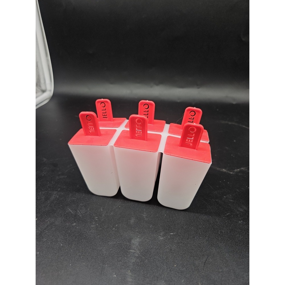 Jell-o Pudding  or Ice Pop Molds Vintage Plastic White‎ and Red Makes 6 Pops